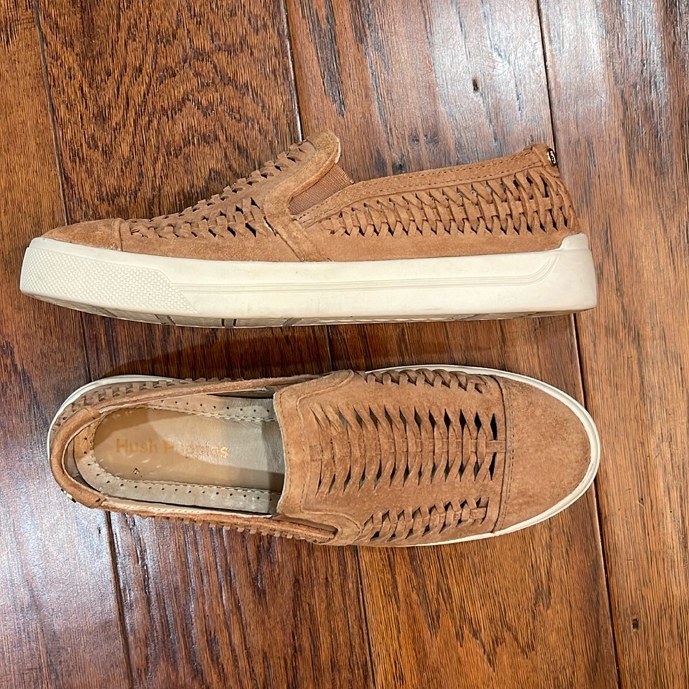 Hush Puppies Tan woven suede slip on sneakers